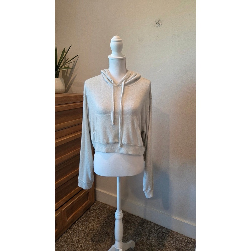 Bleusalt The Malibu Hoodie Cropped Shimmer Tencel White Coastal Size 3 - Picture 9 of 10